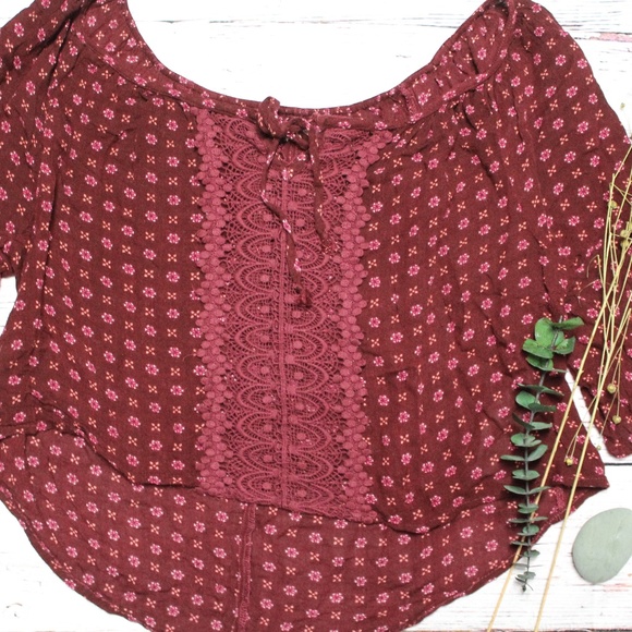 Exotic Maroon, Off-The-Shoulder Crop Top - Picture 2 of 7